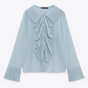 Zara Frilled Blouse Light Blue